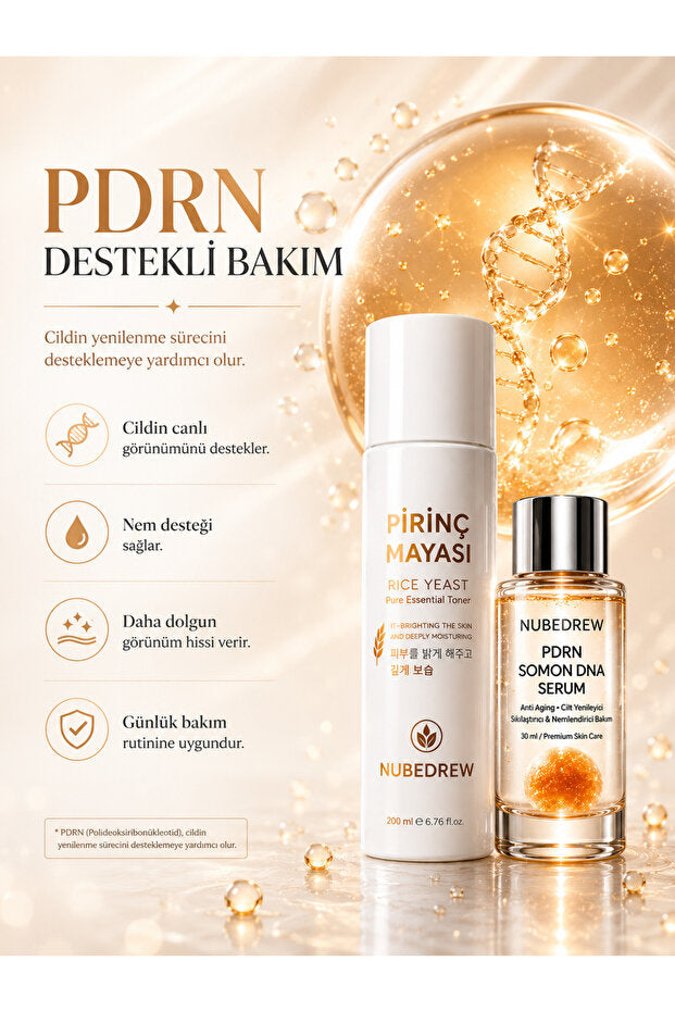 PDRN Somon DNA Serum 30ml + Pirinç Mayası Tonik Seti 200ml Cam Cilt Bakım Rutini Nemlendirici ve Aydınlatıcı Cilt Bakım Seti