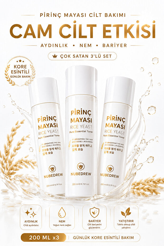 3 Adet Pirinç Mayası Tonik 200 ml Aydınlatıcı Beyazlatıcı Leke Karşıtı Nemlendirici Bakım Etkili