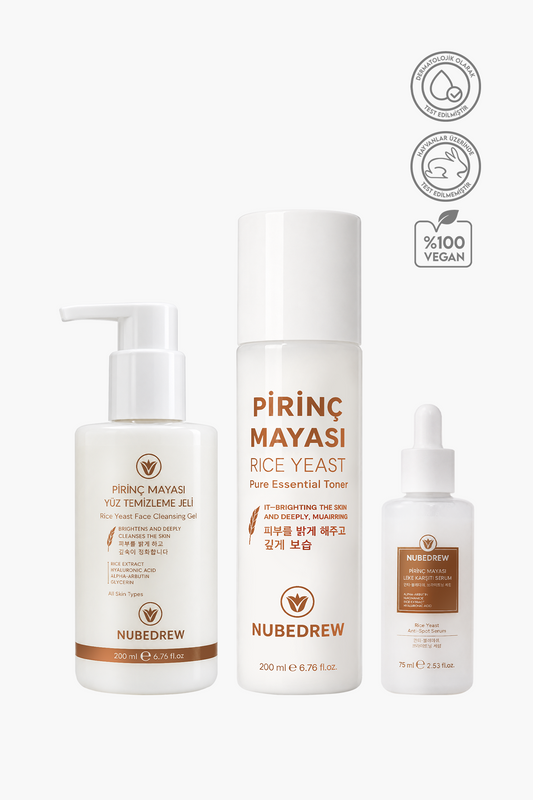Pirinç Mayası 3'lü Cilt Bakım Seti – Tonik + Leke Karşıtı Serum + Yüz Temizleme Jeli