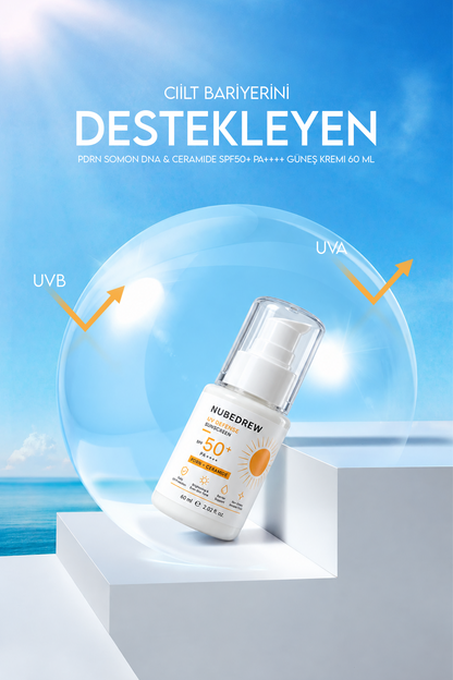 NUBEDREW PDRN Somon DNA & Ceramide SPF50+ PA++++ Güneş Kremi 60 ML  Beyaz İz Bırakmayan, Leke Karşıtı ve Cilt Bariyeri Destekleyici