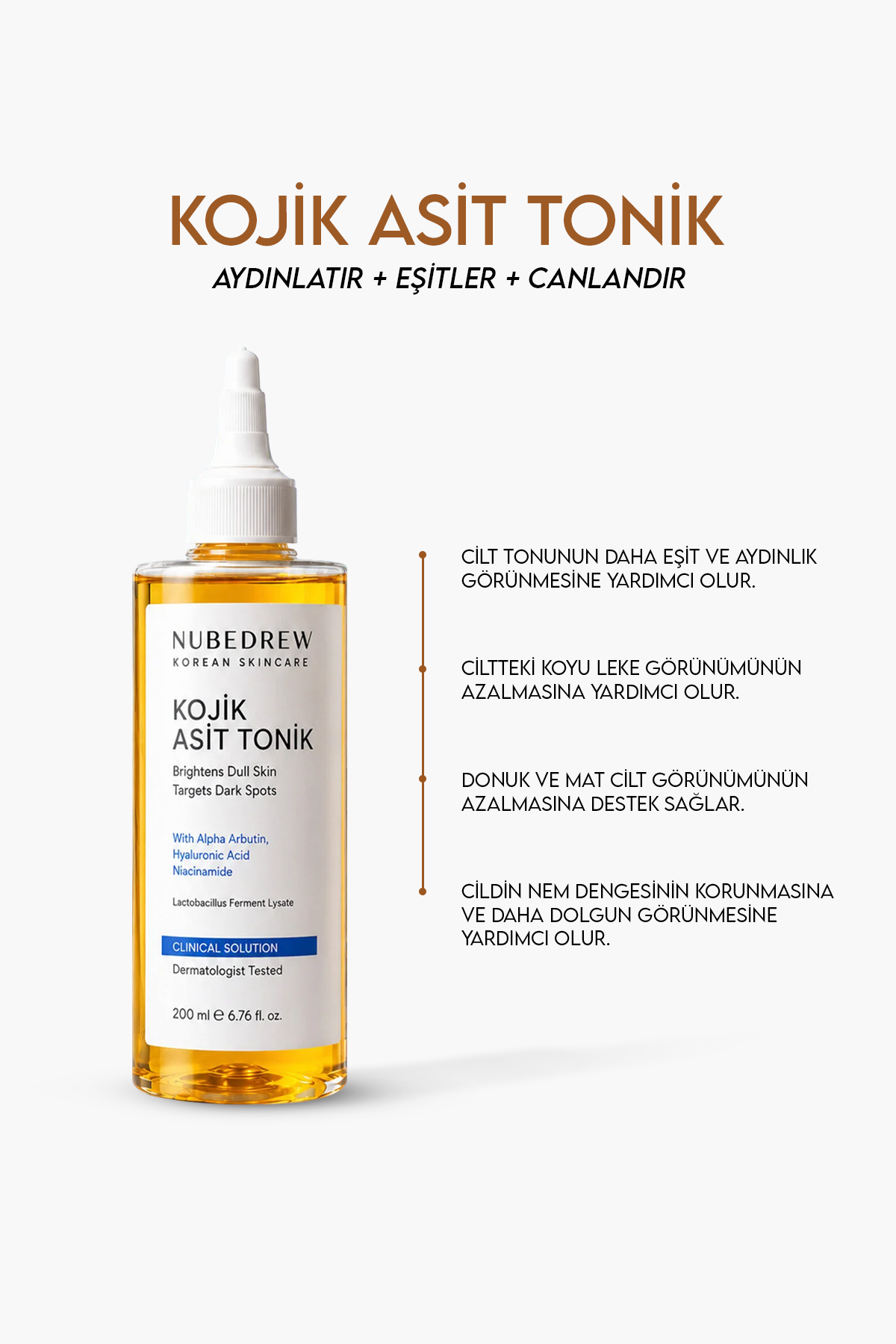 Kojik Asit Tonik 200 ML - Leke Karşıtı Aydınlatıcı Tonik, Cilt Tonu Eşitleyici ve Siyah Nokta Karşıtı Bakım