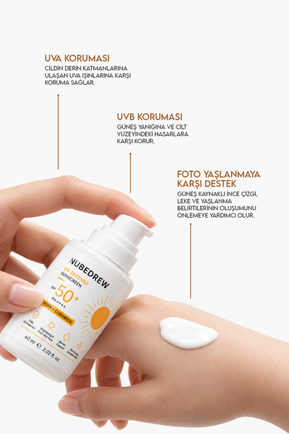 NUBEDREW PDRN Somon DNA & Ceramide SPF50+ PA++++ Güneş Kremi 60 ML  Beyaz İz Bırakmayan, Leke Karşıtı ve Cilt Bariyeri Destekleyici