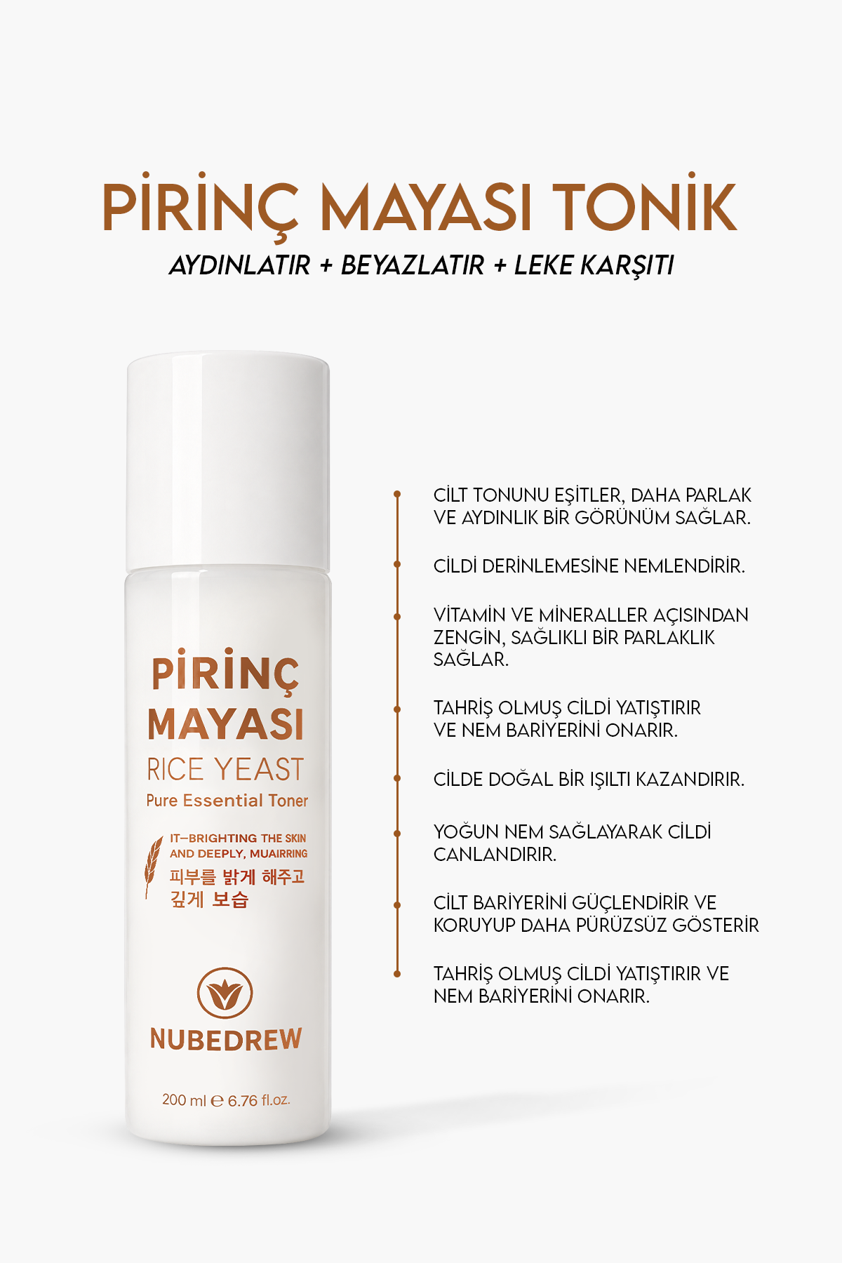 Pirinç Mayası Tonik 200 ml Aydınlatıcı Beyazlatıcı Leke Karşıtı Nemlendirici Bakım Etkili