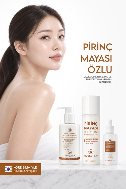 Pirinç Mayası 3'lü Cilt Bakım Seti – Tonik + Leke Karşıtı Serum + Yüz Temizleme Jeli