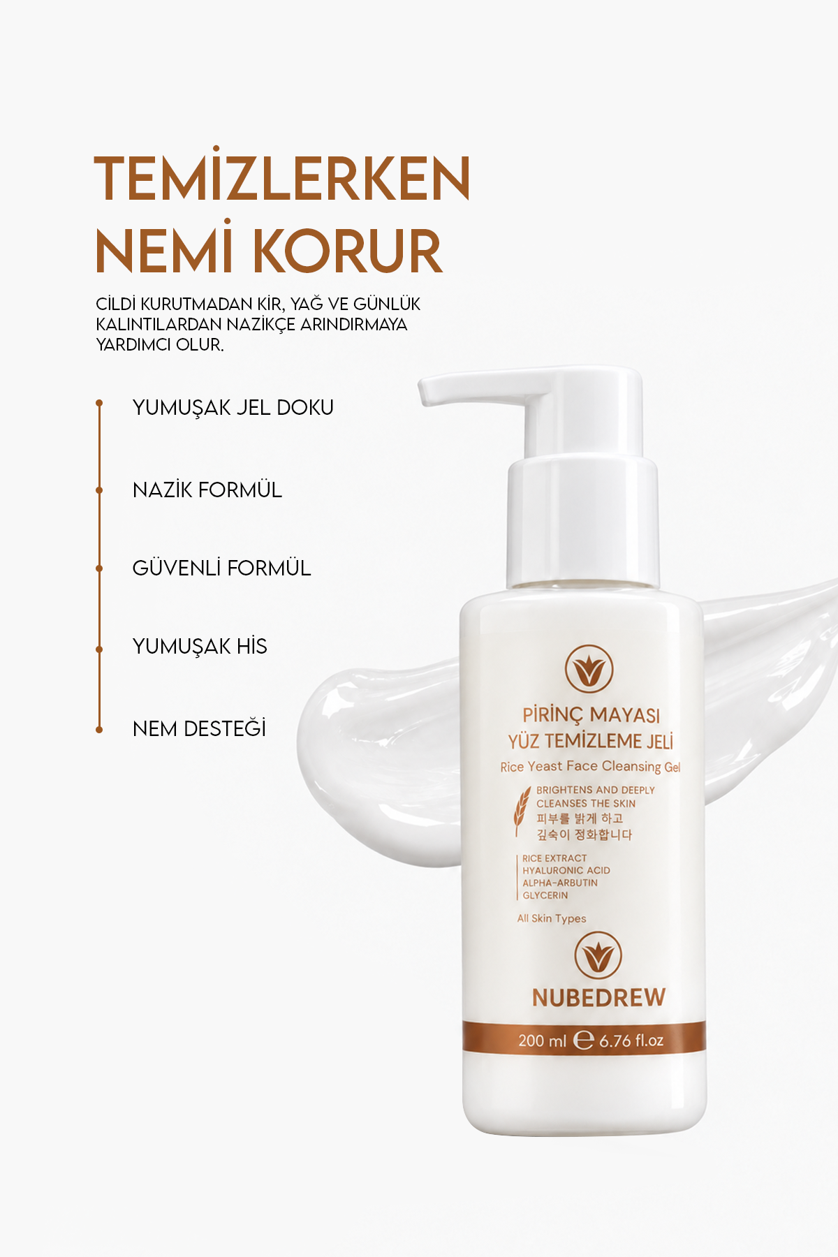 Pirinç Mayası Yüz Temizleme Jeli 200 ml Aydınlatıcı, Gözenek Sıkılaştırıcı, Nemlendirici