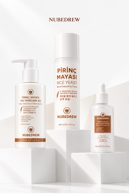 Pirinç Mayası 3'lü Cilt Bakım Seti – Tonik + Leke Karşıtı Serum + Yüz Temizleme Jeli