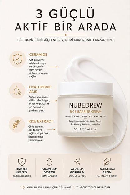 Ceramide Nemlendirici Yüz Kremi 50 ML Cilt Bariyeri Güçlendirici Hyaluronic Acid ve Pirinç Özlü Bakım Kremi