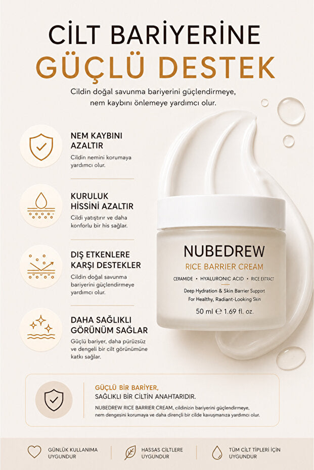 Ceramide Nemlendirici Yüz Kremi 50 ML Cilt Bariyeri Güçlendirici Hyaluronic Acid ve Pirinç Özlü Bakım Kremi