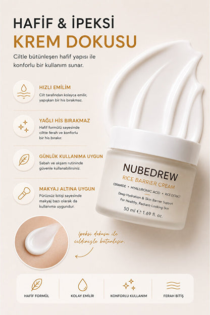 Ceramide Nemlendirici Yüz Kremi 50 ML Cilt Bariyeri Güçlendirici Hyaluronic Acid ve Pirinç Özlü Bakım Kremi