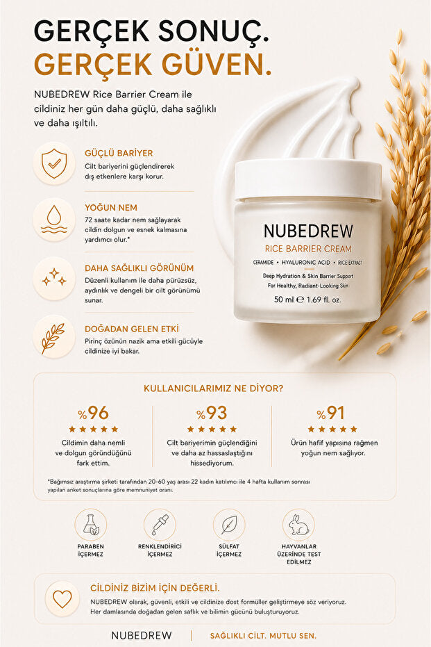 Ceramide Nemlendirici Yüz Kremi 50 ML Cilt Bariyeri Güçlendirici Hyaluronic Acid ve Pirinç Özlü Bakım Kremi