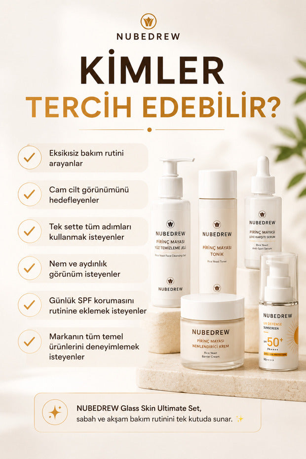 Glass Skin Ultimate 5'li Cam Cilt Bakım Seti Pirinç Mayası Serum Tonik Temizleme Jeli Nemlendirici SPF50+