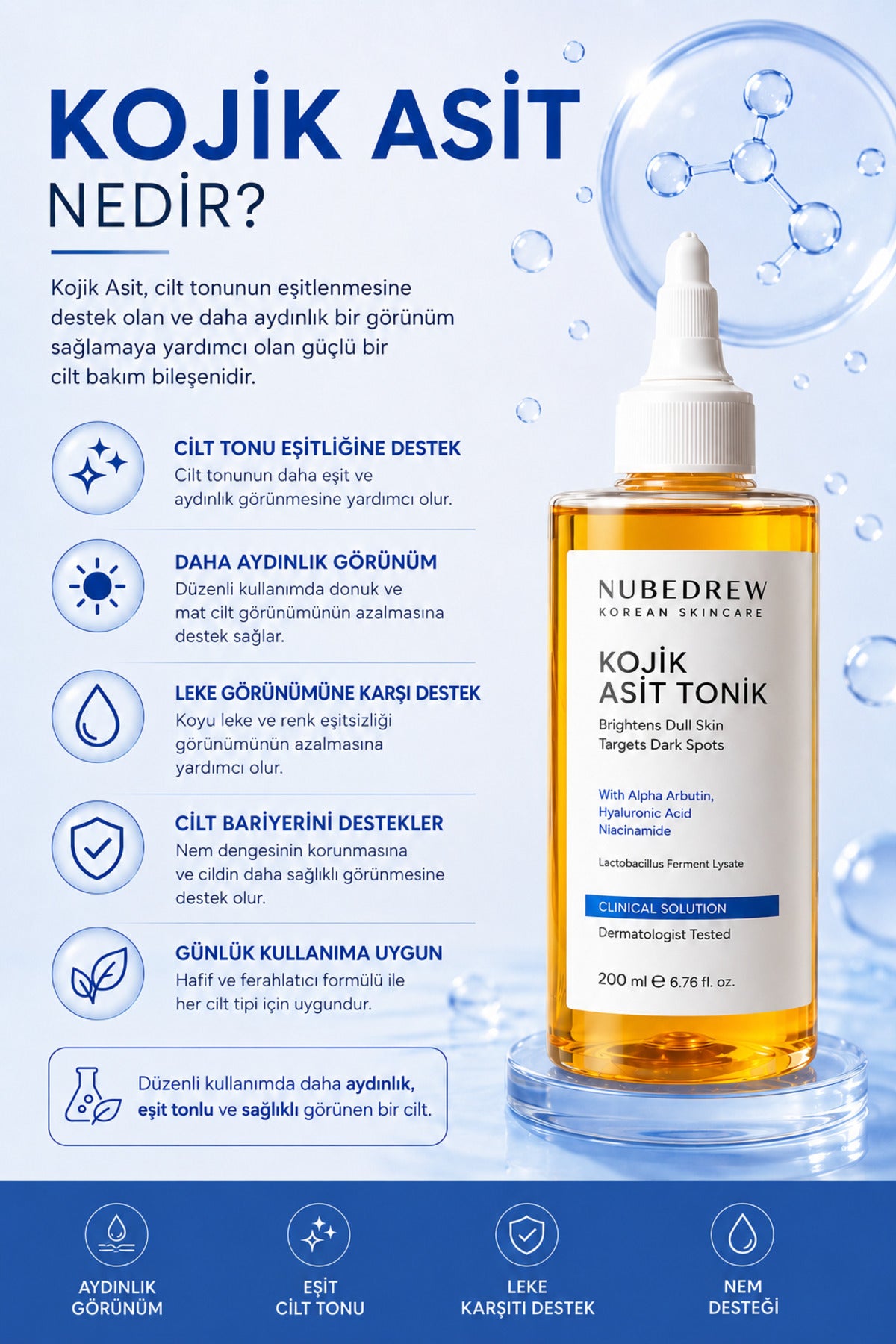 Kojik Asit Tonik 200 ML - Leke Karşıtı Aydınlatıcı Tonik, Cilt Tonu Eşitleyici ve Siyah Nokta Karşıtı Bakım