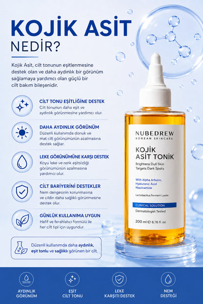 Kojik Asit Tonik 200 ML - Leke Karşıtı Aydınlatıcı Tonik, Cilt Tonu Eşitleyici ve Siyah Nokta Karşıtı Bakım