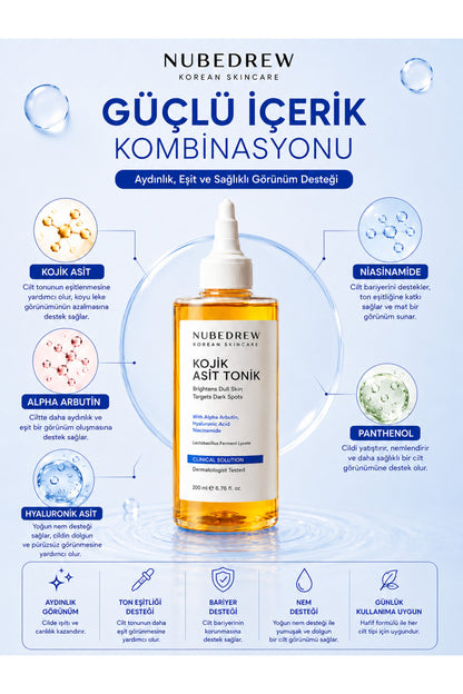 Kojik Asit Tonik 200 ML - Leke Karşıtı Aydınlatıcı Tonik, Cilt Tonu Eşitleyici ve Siyah Nokta Karşıtı Bakım