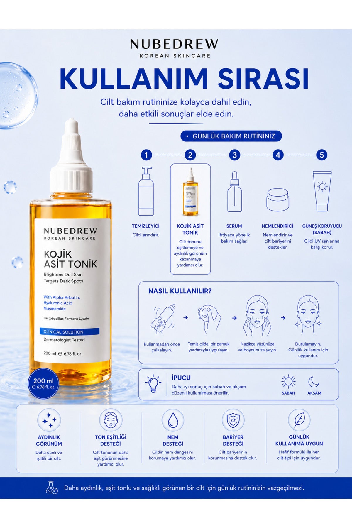 Kojik Asit Tonik 200 ML - Leke Karşıtı Aydınlatıcı Tonik, Cilt Tonu Eşitleyici ve Siyah Nokta Karşıtı Bakım