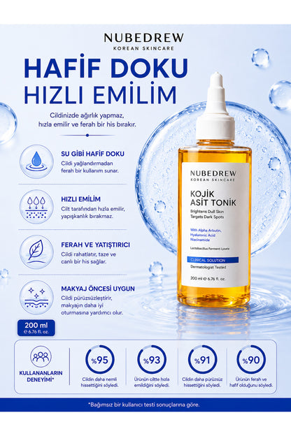 Kojik Asit Tonik 200 ML - Leke Karşıtı Aydınlatıcı Tonik, Cilt Tonu Eşitleyici ve Siyah Nokta Karşıtı Bakım