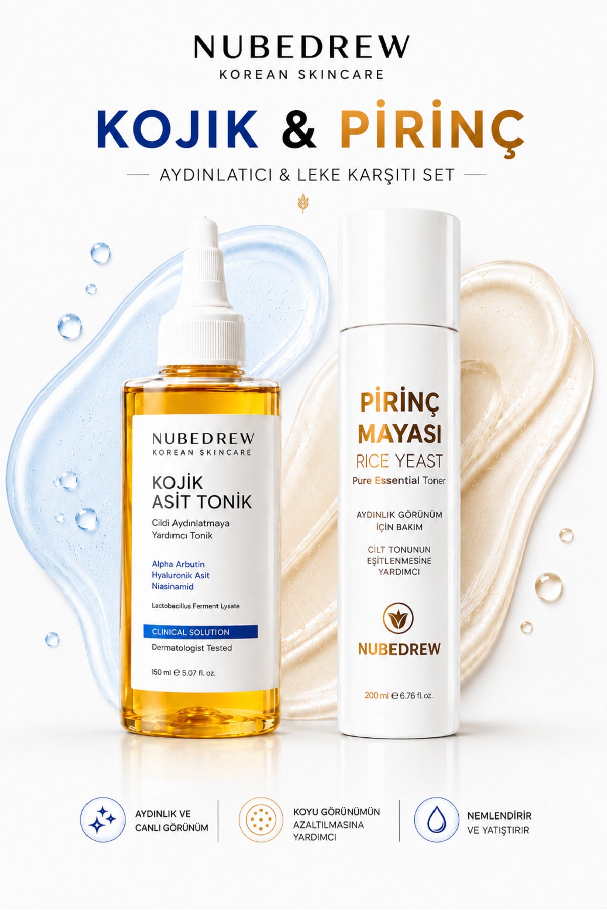 Kojik Asit Tonik 200 ml + Pirinç Mayası Tonik 200 ml 2'li Aydınlatıcı, Canlandırıcı ve Leke Karşıtı Cilt Bakım Seti
