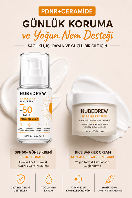 PDRN + Ceramide Premium Bakım Seti SPF50+ Güneş Kremi 60 ml & Rice Barrier Cream 50 ml
