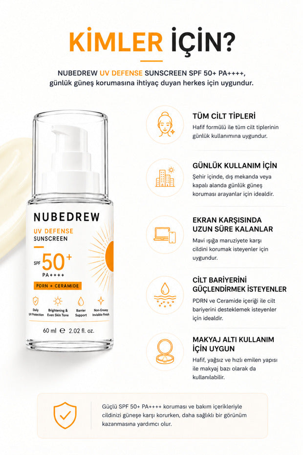 NUBEDREW PDRN Somon DNA & Ceramide SPF50+ PA++++ Güneş Kremi 60 ML  Beyaz İz Bırakmayan, Leke Karşıtı ve Cilt Bariyeri Destekleyici