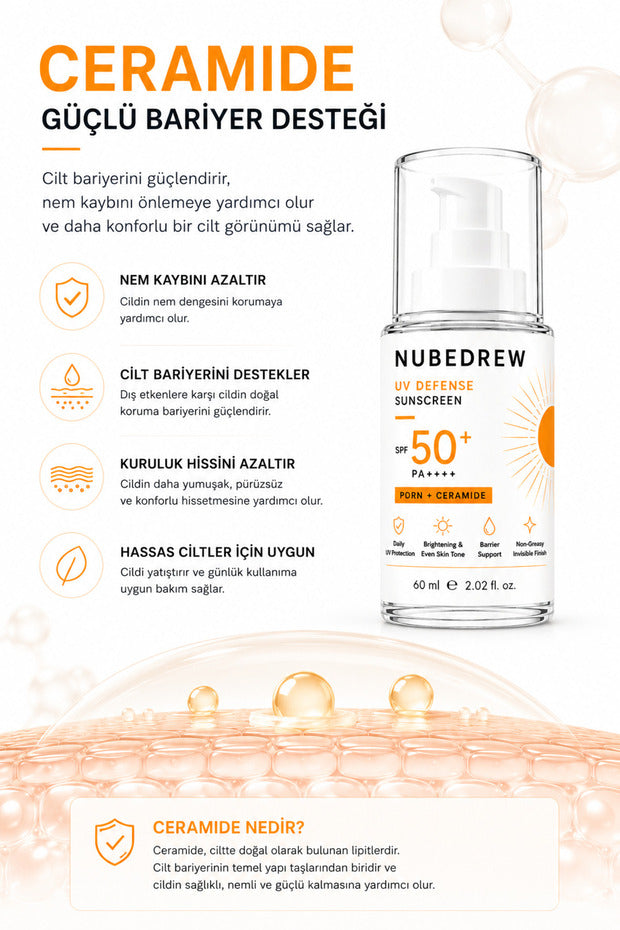 NUBEDREW PDRN Somon DNA & Ceramide SPF50+ PA++++ Güneş Kremi 60 ML  Beyaz İz Bırakmayan, Leke Karşıtı ve Cilt Bariyeri Destekleyici