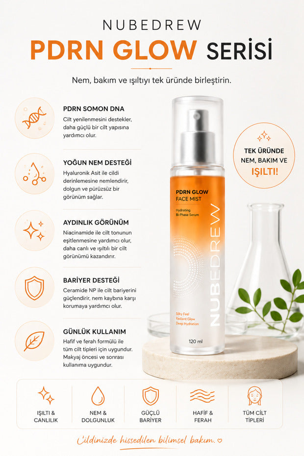 NUBEDREW PDRN Somon DNA Glow Face Mist Tonik 120 ml – Ceramide, Niacinamide ve Hyaluronik Asit İçeren Çift Fazlı Nemlendirici Yüz Spreyi