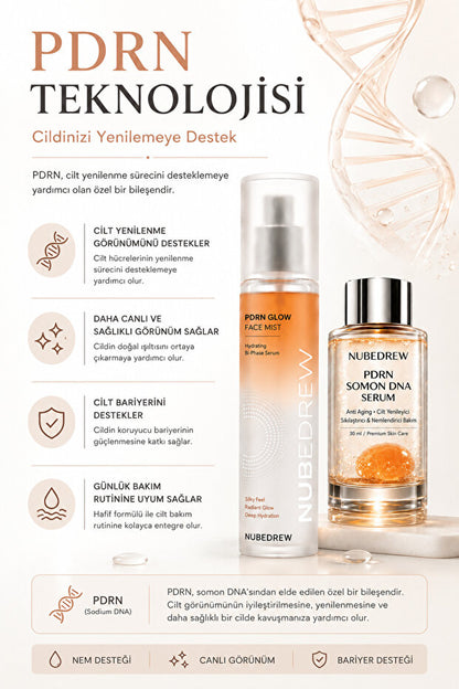 PDRN Somon DNA Serum 30 ml ve PDRN Glow Face Mist Tonik 120 ml Yenileyici 2'li Premium Cilt Bakım Seti