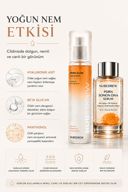 PDRN Somon DNA Serum 30 ml ve PDRN Glow Face Mist Tonik 120 ml Yenileyici 2'li Premium Cilt Bakım Seti