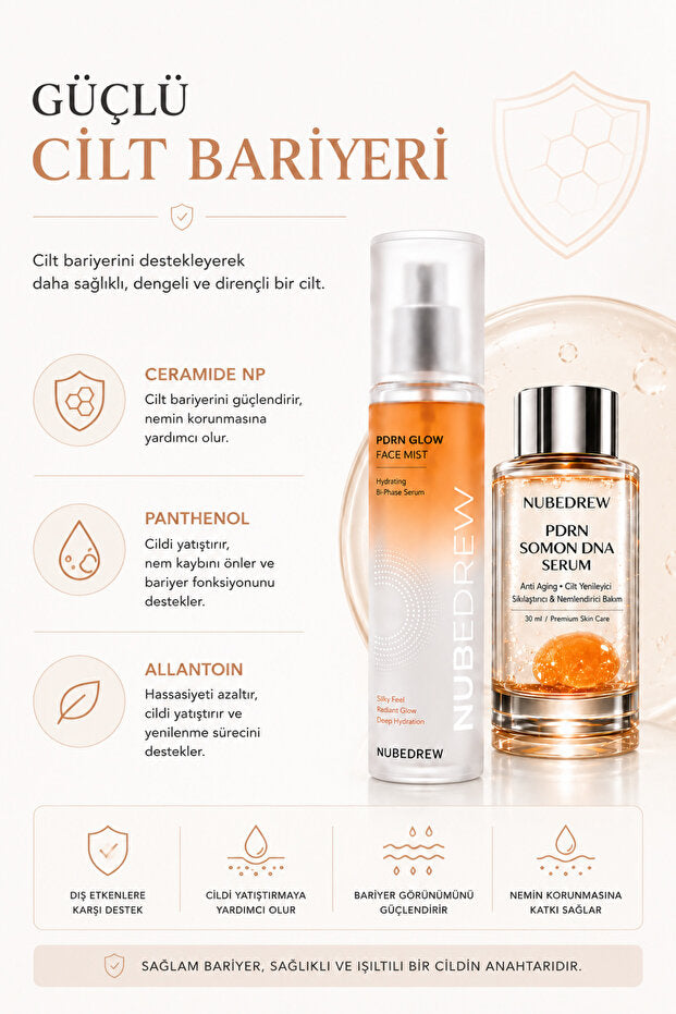 PDRN Somon DNA Serum 30 ml ve PDRN Glow Face Mist Tonik 120 ml Yenileyici 2'li Premium Cilt Bakım Seti