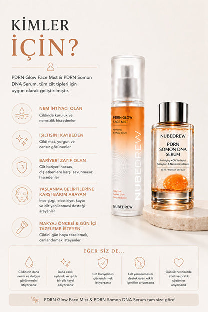 PDRN Somon DNA Serum 30 ml ve PDRN Glow Face Mist Tonik 120 ml Yenileyici 2'li Premium Cilt Bakım Seti