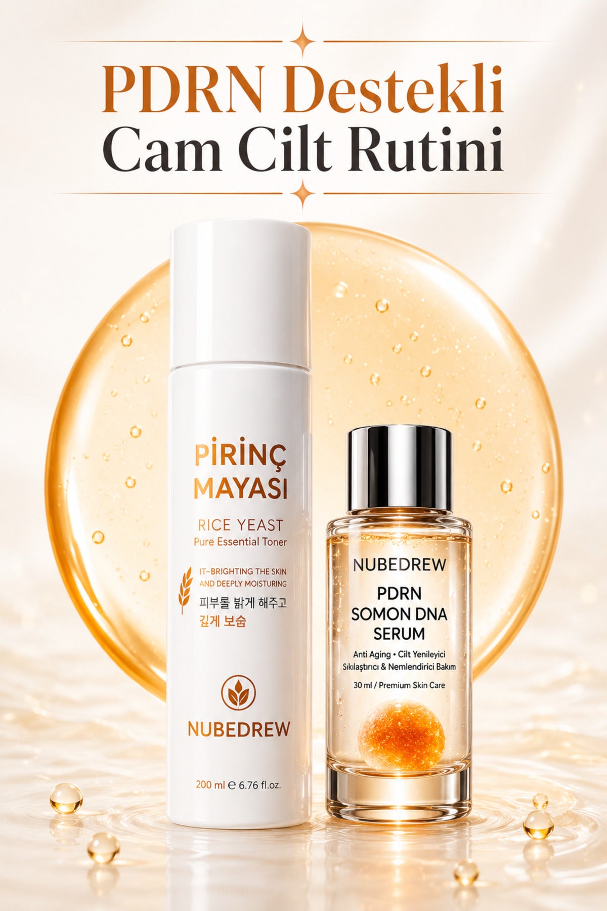 PDRN Somon DNA Serum 30ml + Pirinç Mayası Tonik Seti 200ml Cam Cilt Bakım Rutini Nemlendirici ve Aydınlatıcı Cilt Bakım Seti