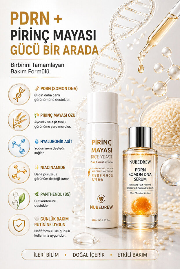 PDRN Somon DNA Serum 30ml + Pirinç Mayası Tonik Seti 200ml Cam Cilt Bakım Rutini Nemlendirici ve Aydınlatıcı Cilt Bakım Seti