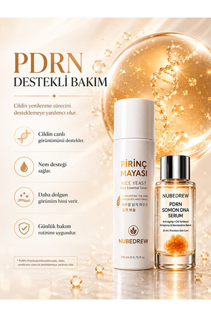 PDRN Somon DNA Serum 30ml + Pirinç Mayası Tonik Seti 200ml Cam Cilt Bakım Rutini Nemlendirici ve Aydınlatıcı Cilt Bakım Seti