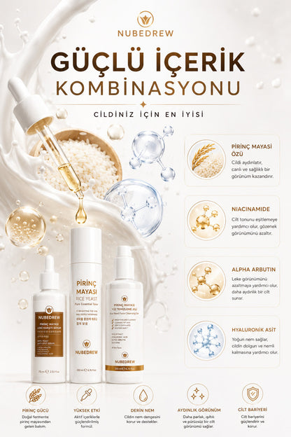 Pirinç Mayası 3'lü Cilt Bakım Seti – Tonik + Leke Karşıtı Serum + Yüz Temizleme Jeli