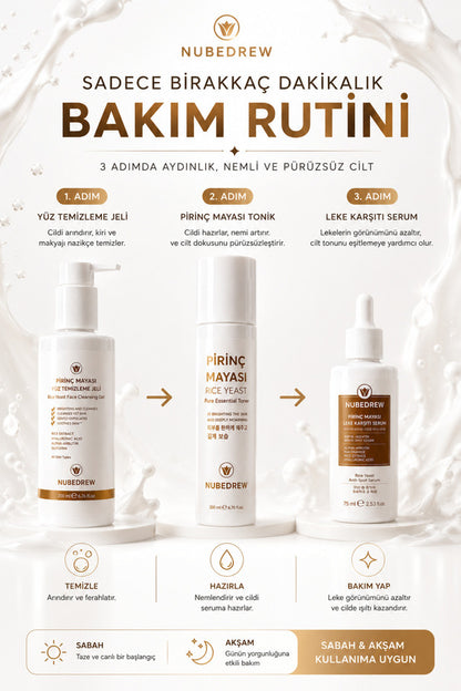 Pirinç Mayası 3'lü Cilt Bakım Seti – Tonik + Leke Karşıtı Serum + Yüz Temizleme Jeli