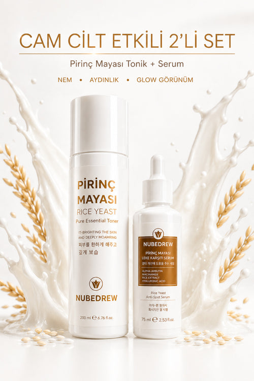 Pirinç Mayası Tonik + Serum 2'li Set Leke Karşıtı, Cilt Aydınlatıcı, Nemlendirici Bakım Rutini