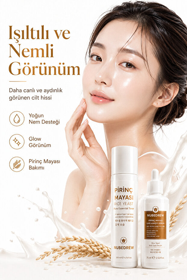 Pirinç Mayası Tonik + Serum 2'li Set Leke Karşıtı, Cilt Aydınlatıcı, Nemlendirici Bakım Rutini