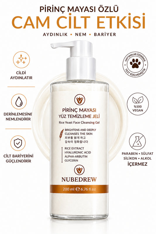 Pirinç Mayası Yüz Temizleme Jeli 200 ml Aydınlatıcı, Gözenek Sıkılaştırıcı, Nemlendirici
