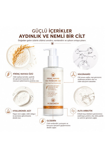 Pirinç Mayası Yüz Temizleme Jeli 200 ml Aydınlatıcı, Gözenek Sıkılaştırıcı, Nemlendirici