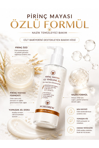 Pirinç Mayası Yüz Temizleme Jeli 200 ml Aydınlatıcı, Gözenek Sıkılaştırıcı, Nemlendirici