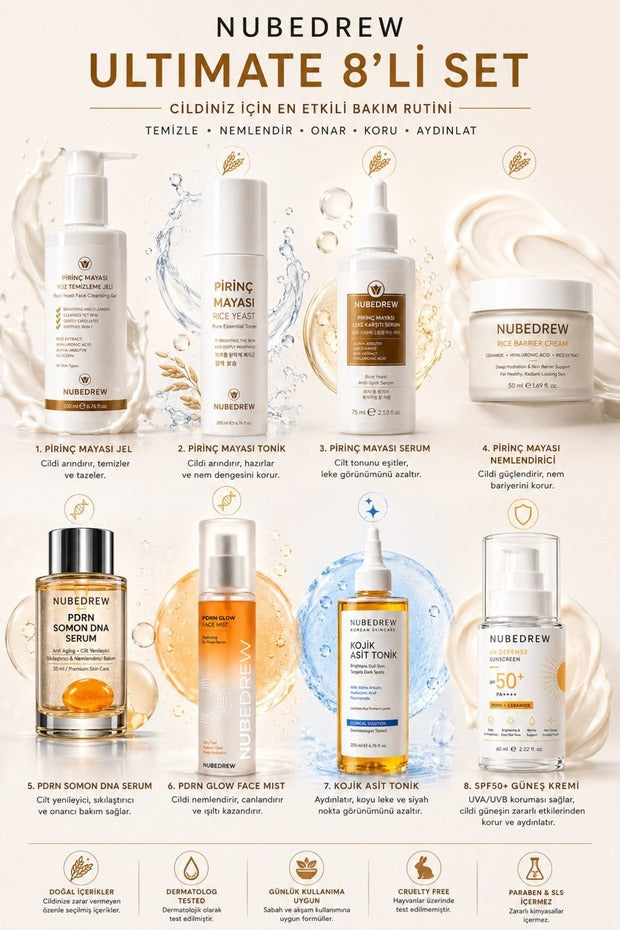 Ultimate Glass Skin Collection Premium 8'li Cilt Bakım Seti Pirinç Mayası, PDRN Somon DNA ve SPF50+